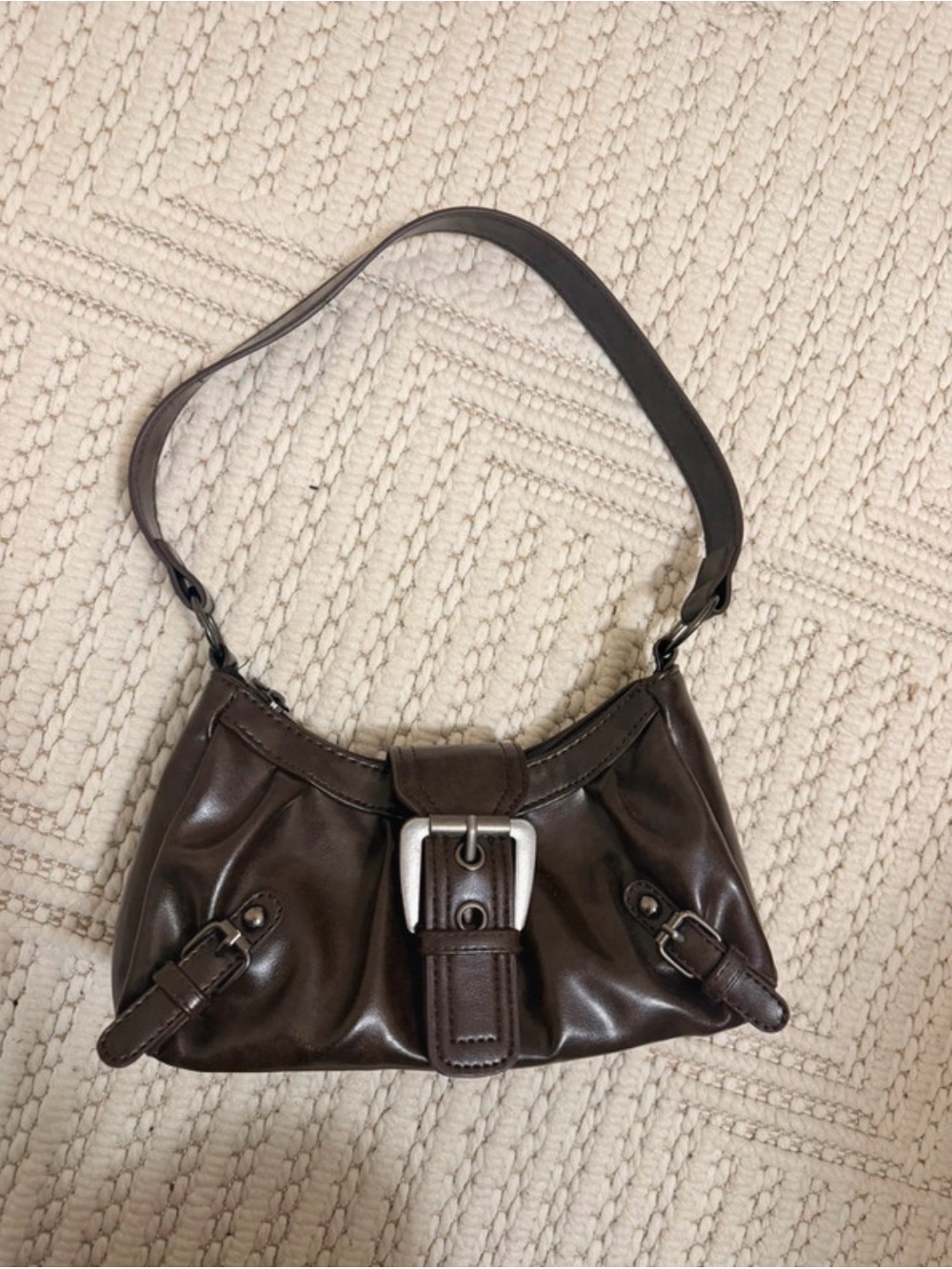 Classic Brown Leather Shoulder Bag with Buckle Accent